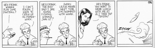 [Frank turns down social opportunities to do work, until he gets an invitation from Brandy.]